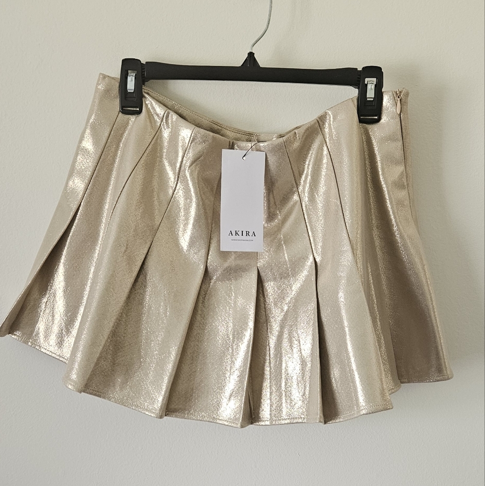 NWT AKIRA Gold Pleated Skirt